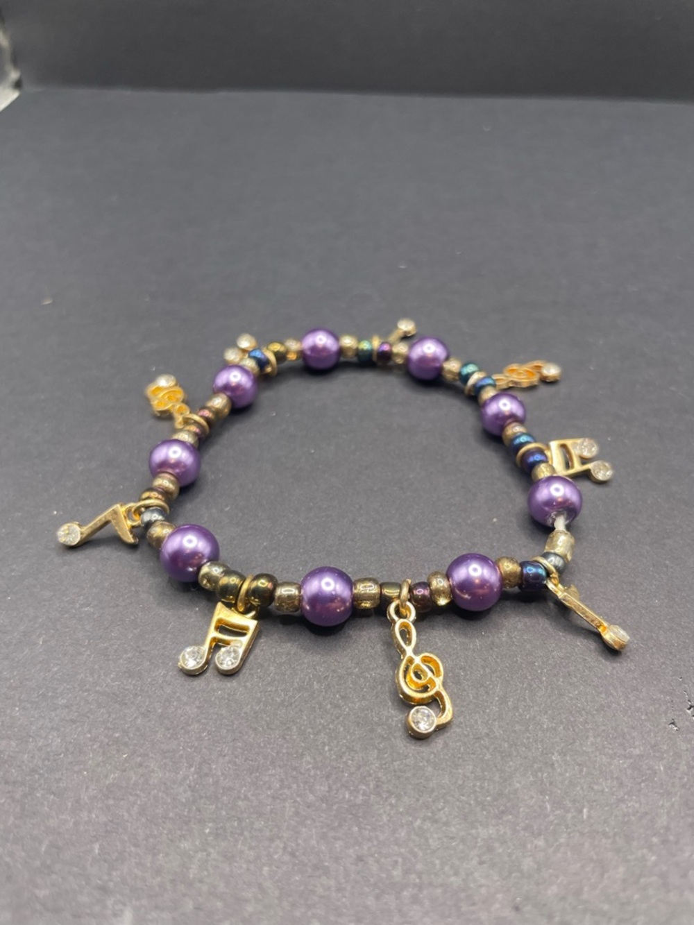 Purple Beaded Music Note Charm Bracelet